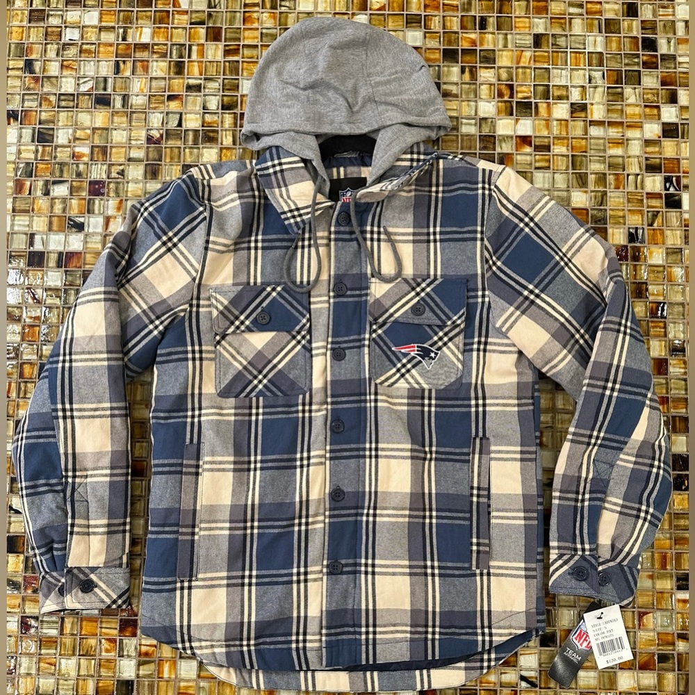 NWT New England Patriots Men’s G-III Fullback Flannel Hooded Jacket/Coat~$170